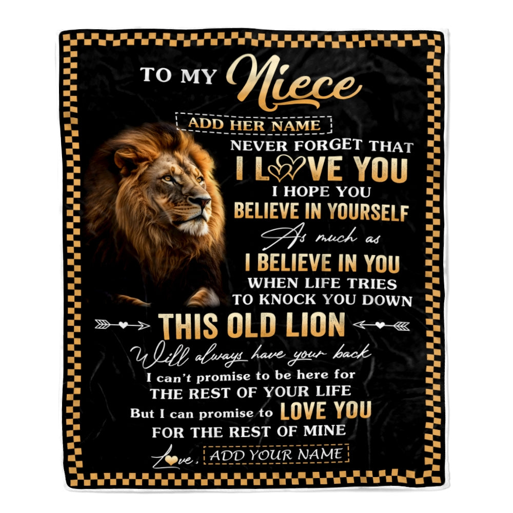 Personalized To My Niece Gifts From Uncle Aunt Auntie Blanket Old Lion Love You Niece Birthday Gifts Graduation Christmas Customized Fleece Throw Blanket | siriusteestore