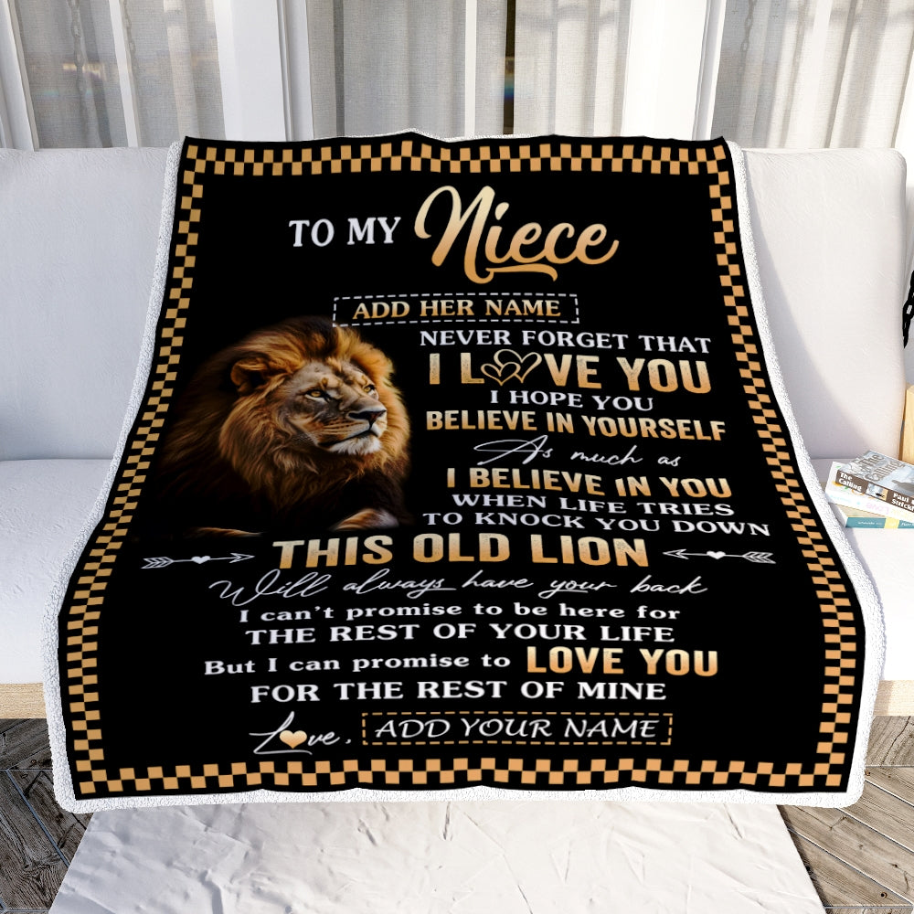 Personalized To My Niece Gifts From Uncle Aunt Auntie Blanket Old Lion Love You Niece Birthday Gifts Graduation Christmas Customized Fleece Throw Blanket | siriusteestore