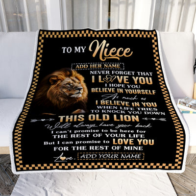 Personalized To My Niece Gifts From Uncle Aunt Auntie Blanket Old Lion Love You Niece Birthday Gifts Graduation Christmas Customized Fleece Throw Blanket | siriusteestore