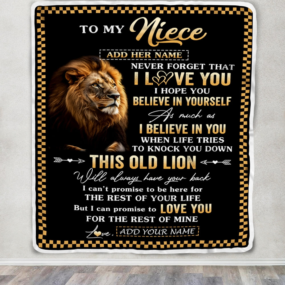 Personalized To My Niece Gifts From Uncle Aunt Auntie Blanket Old Lion Love You Niece Birthday Gifts Graduation Christmas Customized Fleece Throw Blanket | siriusteestore