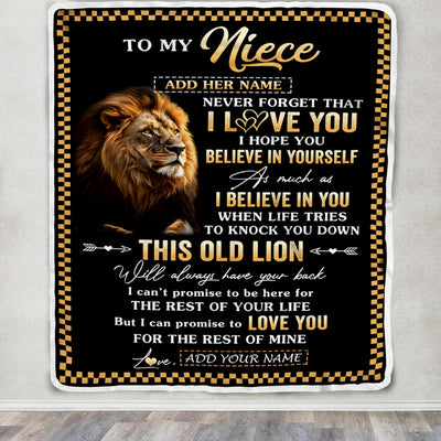 Personalized To My Niece Gifts From Uncle Aunt Auntie Blanket Old Lion Love You Niece Birthday Gifts Graduation Christmas Customized Fleece Throw Blanket | siriusteestore