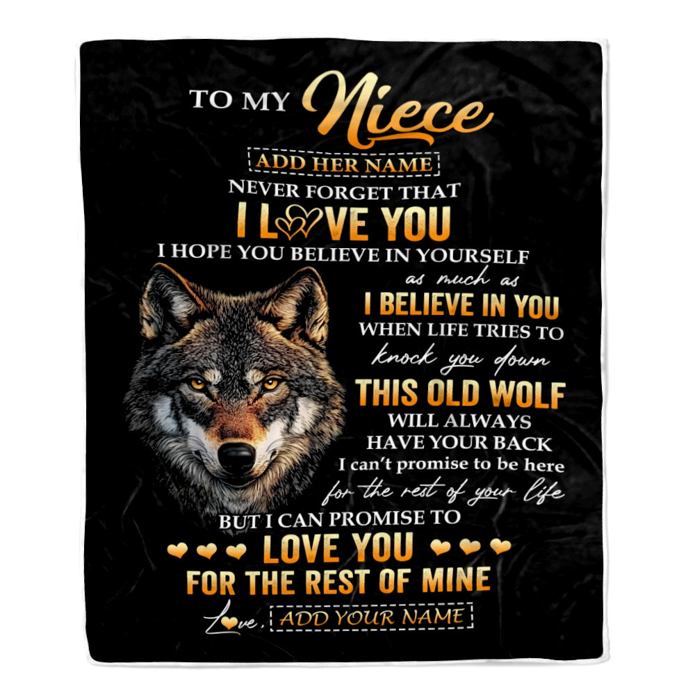 Personalized To My Niece Gifts From Uncle Aunt Auntie Blanket Old Wolf Love You Niece Birthday Gifts Graduation Christmas Customized Fleece Throw Blanket | siriusteestore