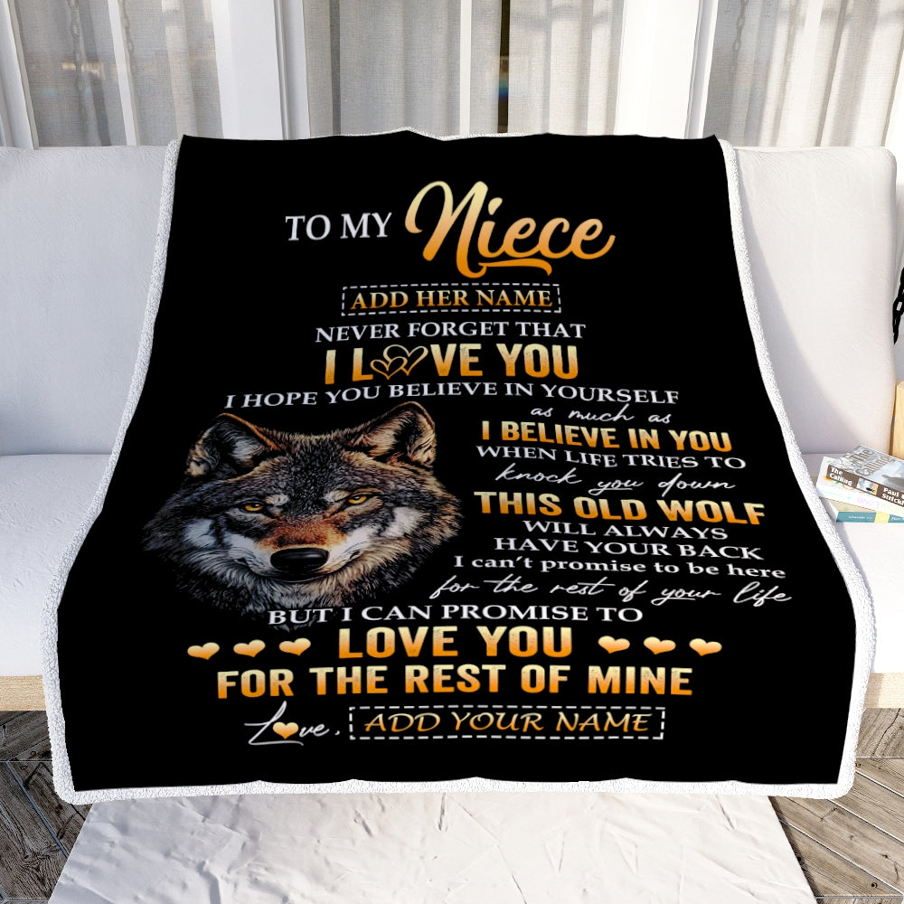 Personalized To My Niece Gifts From Uncle Aunt Auntie Blanket Old Wolf Love You Niece Birthday Gifts Graduation Christmas Customized Fleece Throw Blanket | siriusteestore