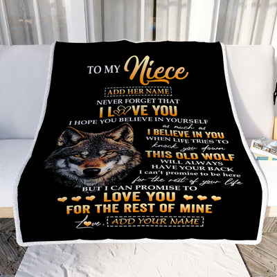 Personalized To My Niece Gifts From Uncle Aunt Auntie Blanket Old Wolf Love You Niece Birthday Gifts Graduation Christmas Customized Fleece Throw Blanket | siriusteestore