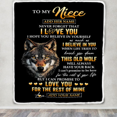 Personalized To My Niece Gifts From Uncle Aunt Auntie Blanket Old Wolf Love You Niece Birthday Gifts Graduation Christmas Customized Fleece Throw Blanket | siriusteestore