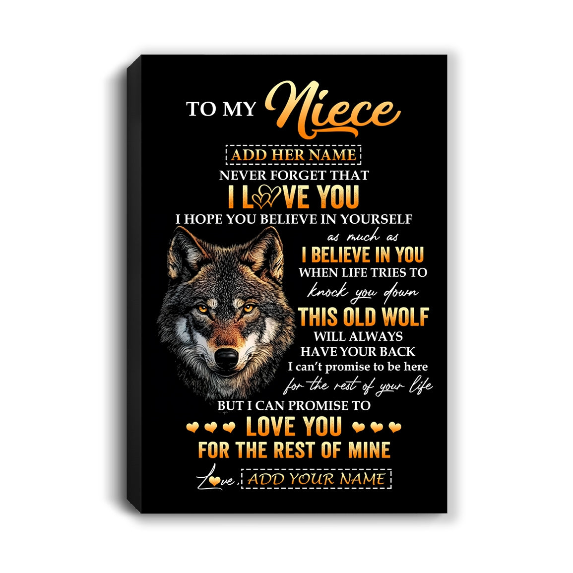 Personalized To My Niece Gifts From Uncle Aunt Auntie Canvas Old Wolf Love You Niece Birthday Gifts Graduation Christmas Custom Wall Art Print Framed Canvas | siriusteestore