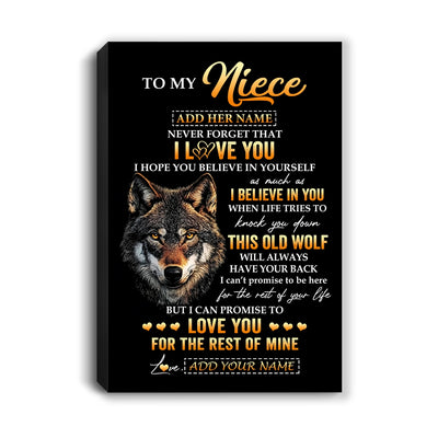 Personalized To My Niece Gifts From Uncle Aunt Auntie Canvas Old Wolf Love You Niece Birthday Gifts Graduation Christmas Custom Wall Art Print Framed Canvas | siriusteestore