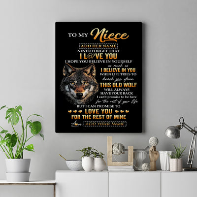 Personalized To My Niece Gifts From Uncle Aunt Auntie Canvas Old Wolf Love You Niece Birthday Gifts Graduation Christmas Custom Wall Art Print Framed Canvas | siriusteestore