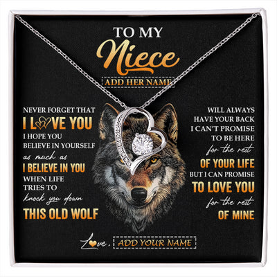 Forever Love Necklace 14K White Gold Finish | 1 | Personalized To My Niece Gifts From Uncle Aunt Auntie Necklace Old Wolf Love You Niece Birthday Gifts Graduation Christmas Customized Gift Box Message Card | siriusteestore
