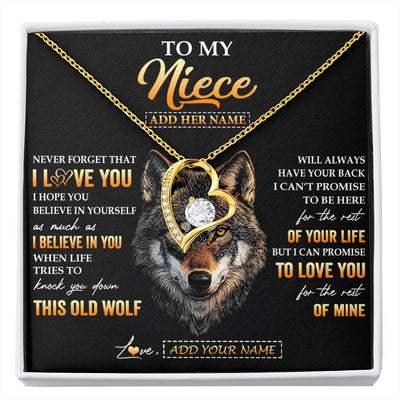 Forever Love Necklace 18K Yellow Gold Finish | 1 | Personalized To My Niece Gifts From Uncle Aunt Auntie Necklace Old Wolf Love You Niece Birthday Gifts Graduation Christmas Customized Gift Box Message Card | siriusteestore