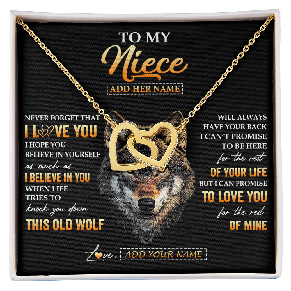 Interlocking Hearts Necklace 18K Yellow Gold Finish | 1 | Personalized To My Niece Gifts From Uncle Aunt Auntie Necklace Old Wolf Love You Niece Birthday Gifts Graduation Christmas Customized Gift Box Message Card | siriusteestore