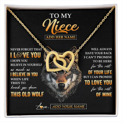 Interlocking Hearts Necklace 18K Yellow Gold Finish | 1 | Personalized To My Niece Gifts From Uncle Aunt Auntie Necklace Old Wolf Love You Niece Birthday Gifts Graduation Christmas Customized Gift Box Message Card | siriusteestore