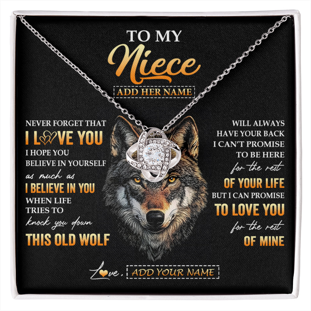 Love Knot Necklace 14K White Gold Finish | 1 | Personalized To My Niece Gifts From Uncle Aunt Auntie Necklace Old Wolf Love You Niece Birthday Gifts Graduation Christmas Customized Gift Box Message Card | siriusteestore