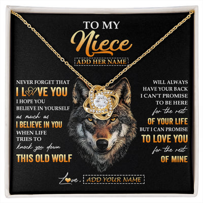Love Knot Necklace 18K Yellow Gold Finish | 1 | Personalized To My Niece Gifts From Uncle Aunt Auntie Necklace Old Wolf Love You Niece Birthday Gifts Graduation Christmas Customized Gift Box Message Card | siriusteestore