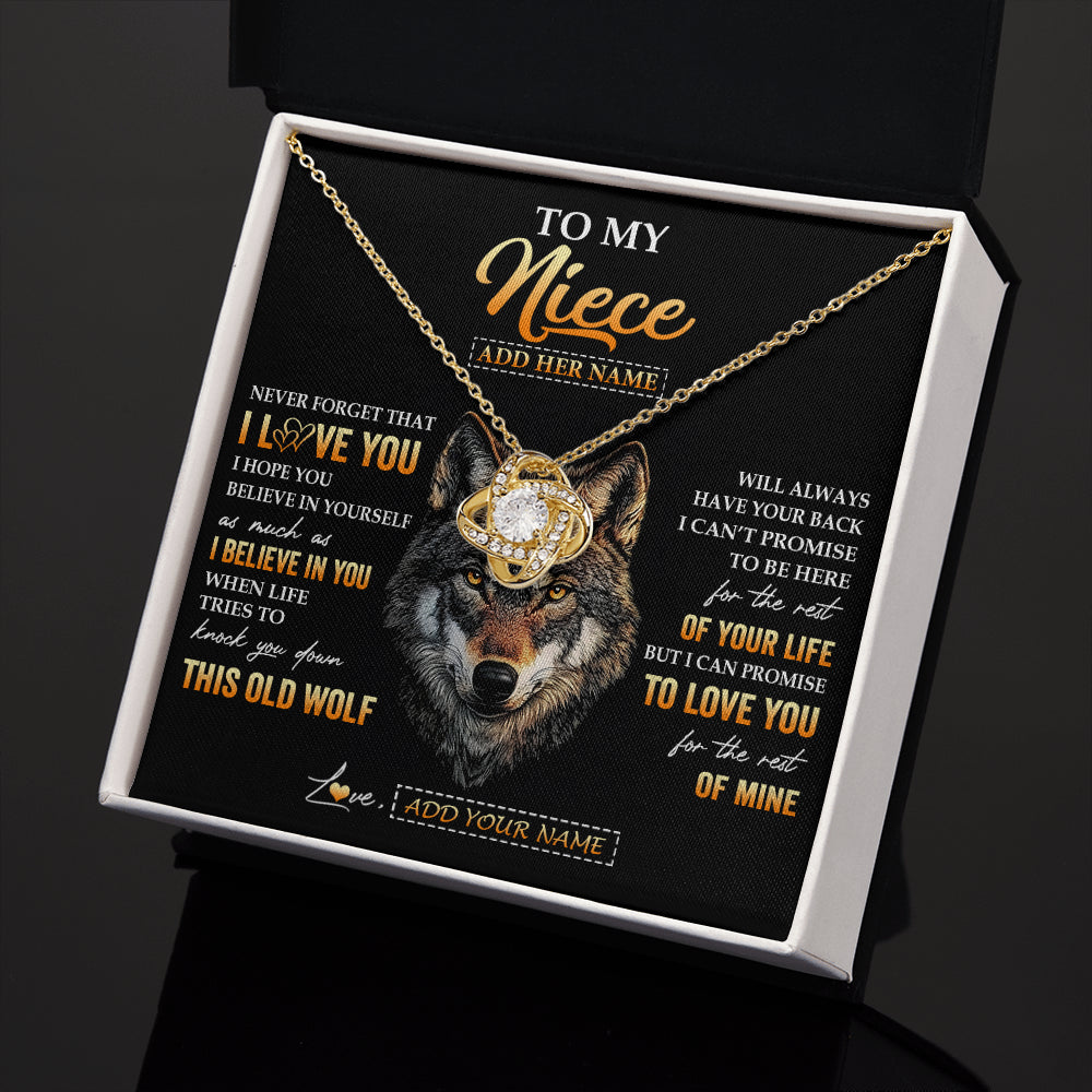 Love Knot Necklace 18K Yellow Gold Finish | 2 | Personalized To My Niece Gifts From Uncle Aunt Auntie Necklace Old Wolf Love You Niece Birthday Gifts Graduation Christmas Customized Gift Box Message Card | siriusteestore