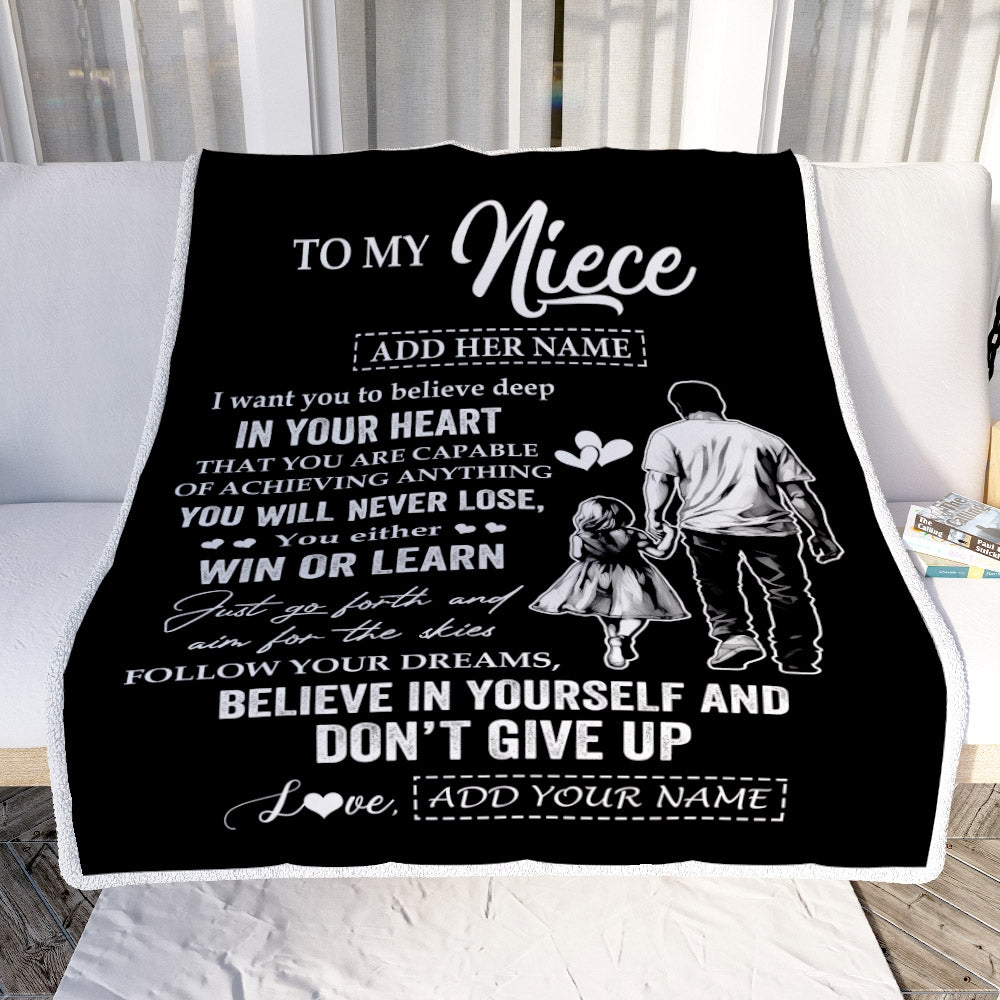 Personalized To My Niece Gifts From Uncle Blanket Don't Give Up Uncle Gifts For Niece Birthday Graduation Christmas Customized Fleece Throw Blanket | siriusteestore
