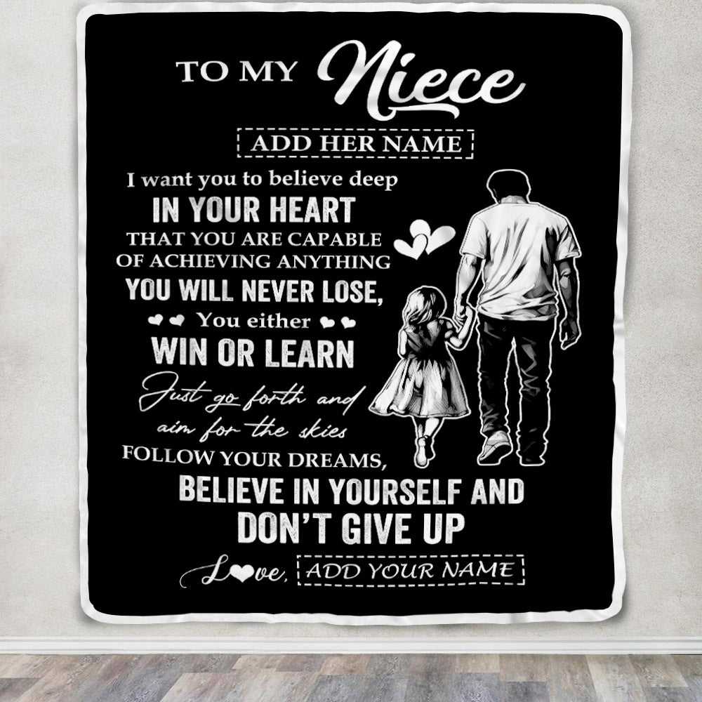 Personalized To My Niece Gifts From Uncle Blanket Don't Give Up Uncle Gifts For Niece Birthday Graduation Christmas Customized Fleece Throw Blanket | siriusteestore
