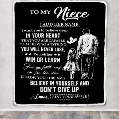 Personalized To My Niece Gifts From Uncle Blanket Don't Give Up Uncle Gifts For Niece Birthday Graduation Christmas Customized Fleece Throw Blanket | siriusteestore
