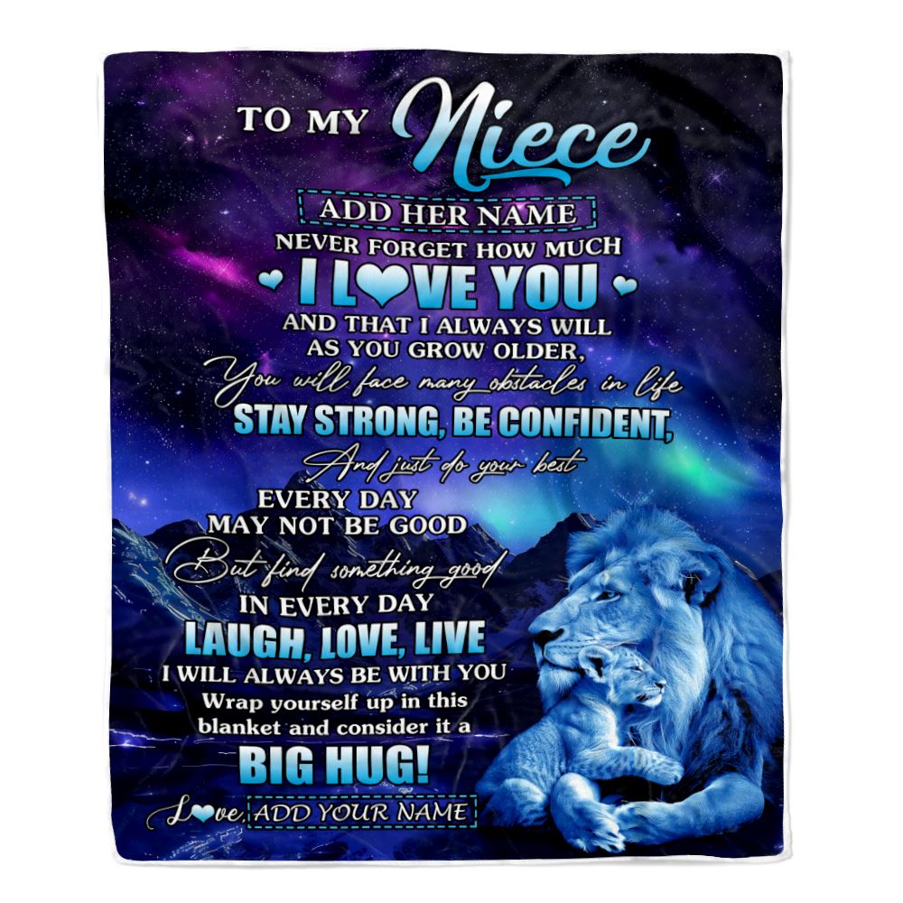 Personalized To My Niece Gifts From Uncle Blanket Laught Love Live Lion Great Niece Birthday Gifts Graduation Christmas Customized Fleece Throw Blanket | siriusteestore