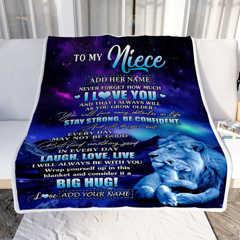 Personalized To My Niece Gifts From Uncle Blanket Laught Love Live Lion Great Niece Birthday Gifts Graduation Christmas Customized Fleece Throw Blanket | siriusteestore