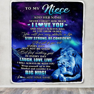 Personalized To My Niece Gifts From Uncle Blanket Laught Love Live Lion Great Niece Birthday Gifts Graduation Christmas Customized Fleece Throw Blanket | siriusteestore