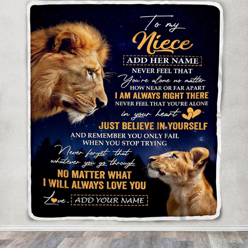 Personalized To My Niece Gifts From Uncle Blanket Lion Never Feel Alone Birthday Gifts Niece Graduation Valentines Ideas Christmas Custom Fleece Throw Blanket | siriusteestore