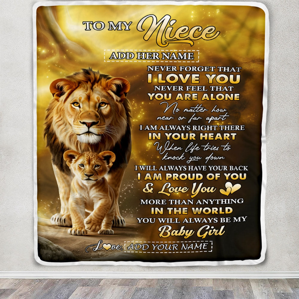Personalized To My Niece Gifts From Uncle Blanket Never Forget That I Love You Lion Niece Birthday Gifts Graduation Christmas Custom Fleece Throw Blanket | siriusteestore