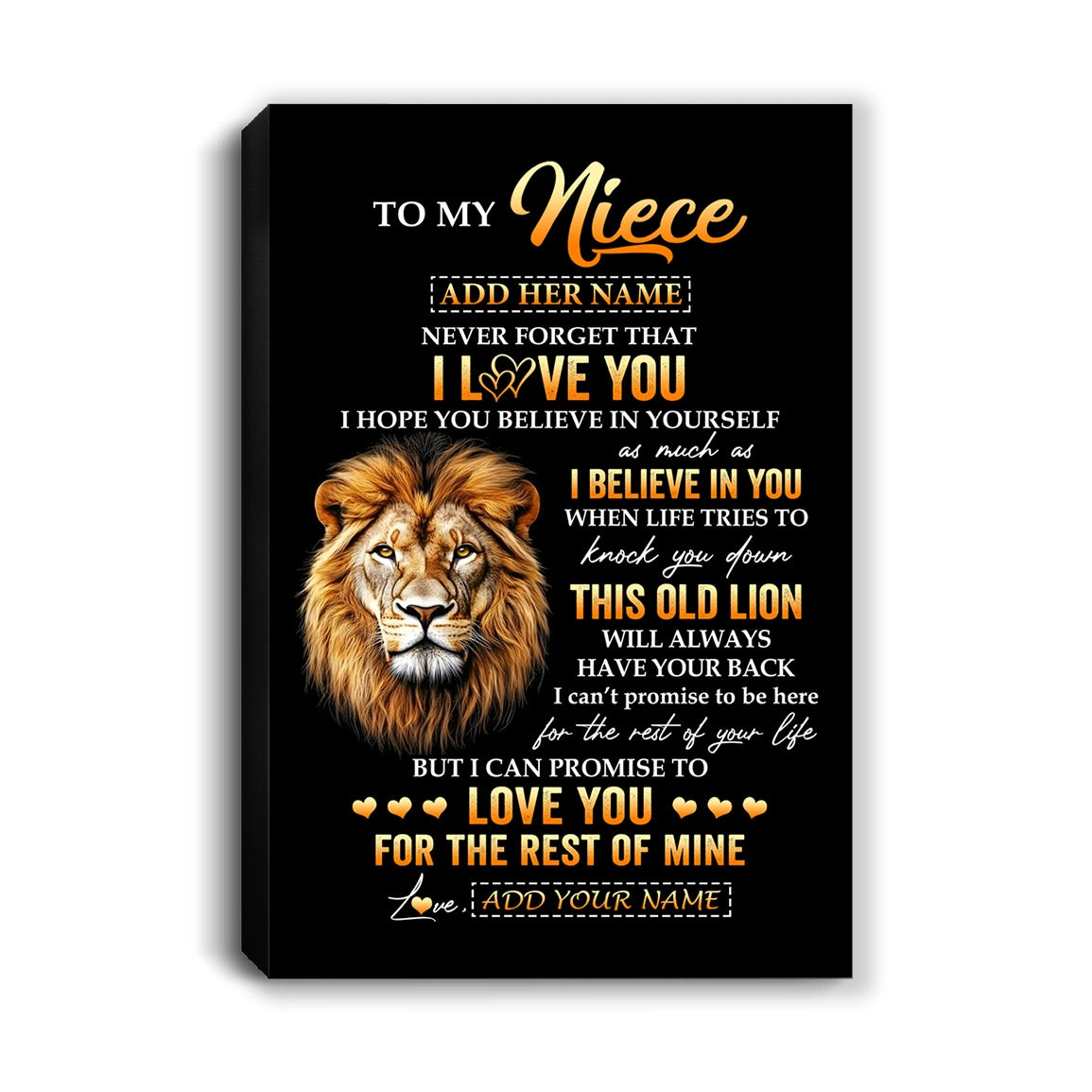 Personalized To My Niece Gifts From Uncle Canvas Old Lion Love You Niece Birthday Gifts Graduation Christmas Custom Wall Art Print Framed Canvas | siriusteestore