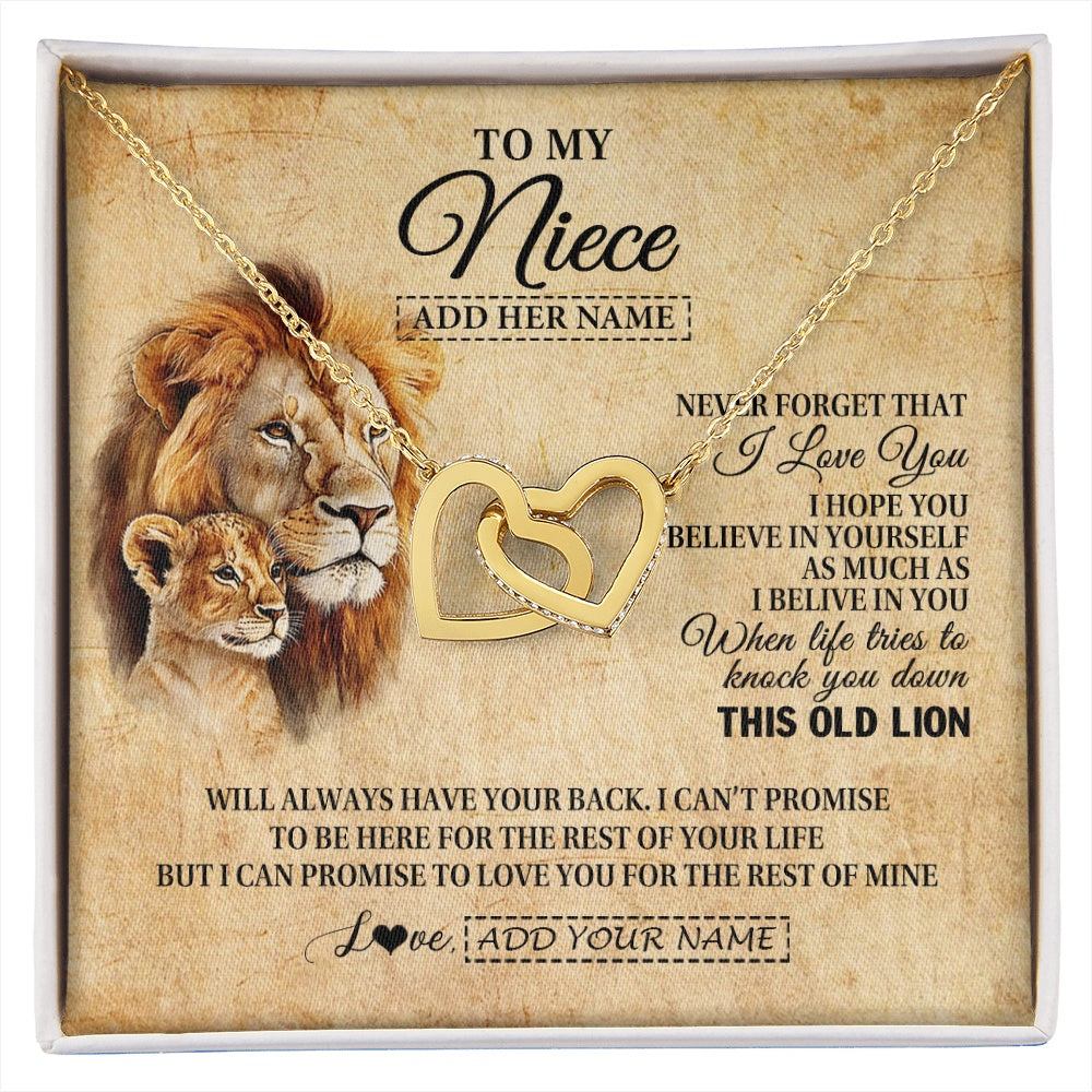 Interlocking Hearts Necklace 18K Yellow Gold Finish | 1 | Personalized To My Niece Gifts From Uncle Lion Necklace I Love You Niece Birthday Gifts From Uncle Graduation Christmas Customized Gift Box Message Card | siriusteestore.myshopify