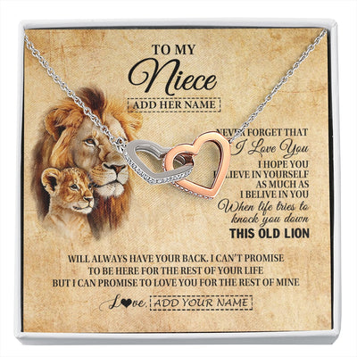 Interlocking Hearts Necklace Stainless Steel & Rose Gold Finish | 1 | Personalized To My Niece Gifts From Uncle Lion Necklace I Love You Niece Birthday Gifts From Uncle Graduation Christmas Customized Gift Box Message Card | siriusteestore.myshopify
