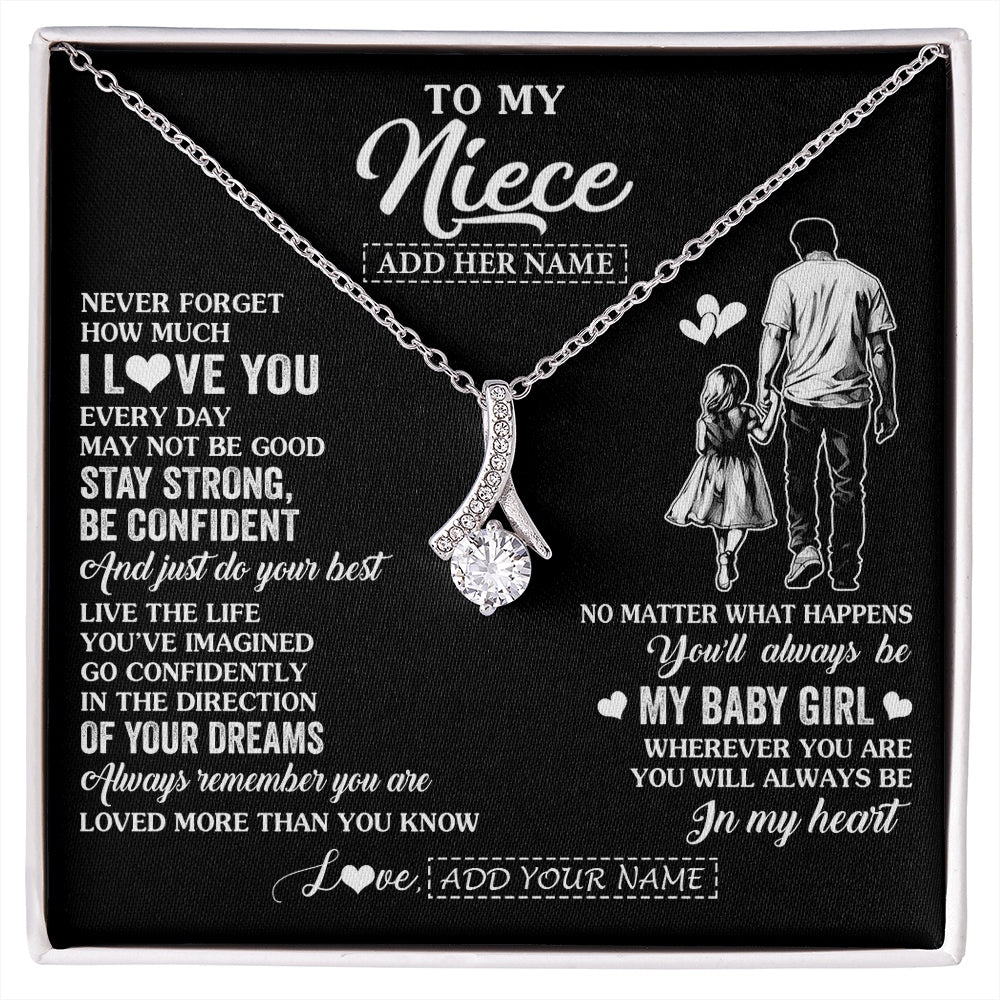 Alluring Beauty Necklace 14K White Gold Finish | 1 | Personalized To My Niece Gifts From Uncle Necklace Never Forget How Much I Love You Niece Birthday Graduation Christmas Custom Gift Box Message Card | https://siriusteestore.