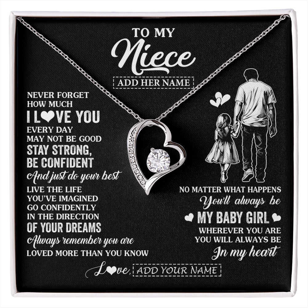 Forever Love Necklace 14K White Gold Finish | 1 | Personalized To My Niece Gifts From Uncle Necklace Never Forget How Much I Love You Niece Birthday Graduation Christmas Custom Gift Box Message Card | https://siriusteestore.