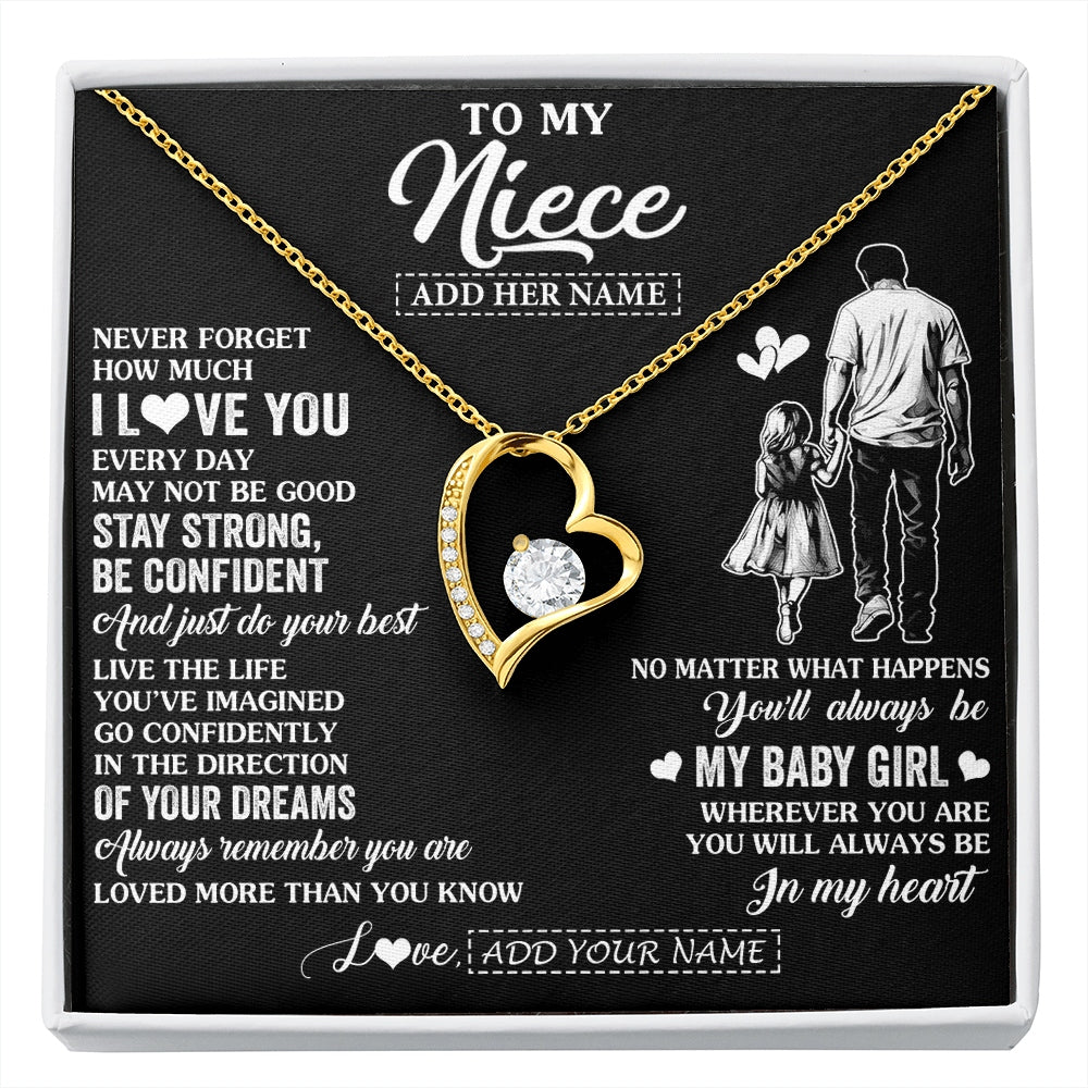 Forever Love Necklace 18K Yellow Gold Finish | 1 | Personalized To My Niece Gifts From Uncle Necklace Never Forget How Much I Love You Niece Birthday Graduation Christmas Custom Gift Box Message Card | https://siriusteestore.