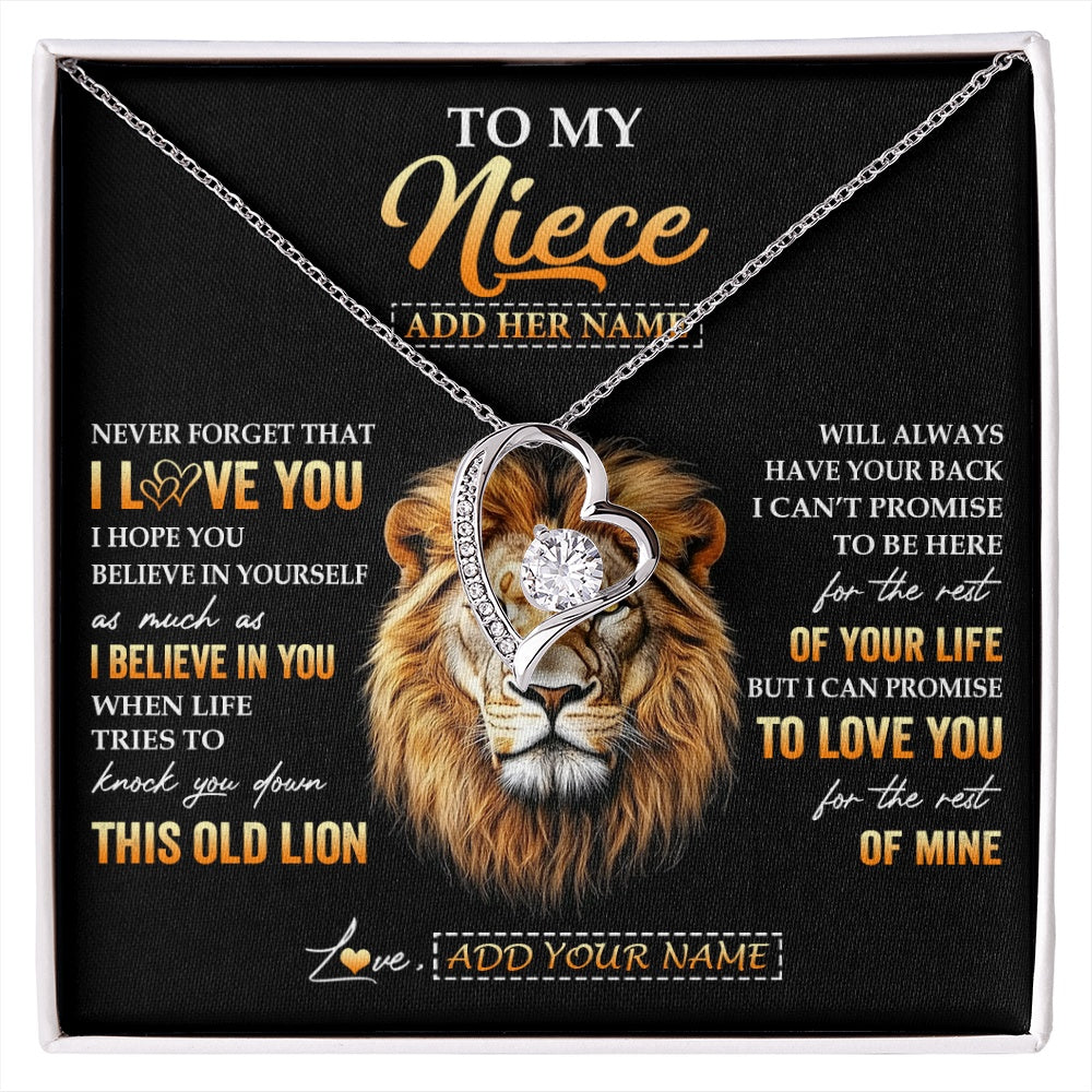 Forever Love Necklace 14K White Gold Finish | 1 | Personalized To My Niece Gifts From Uncle Necklace Old Lion Love You Niece Birthday Gifts Graduation Christmas Customized Gift Box Message Card | siriusteestore.myshopify