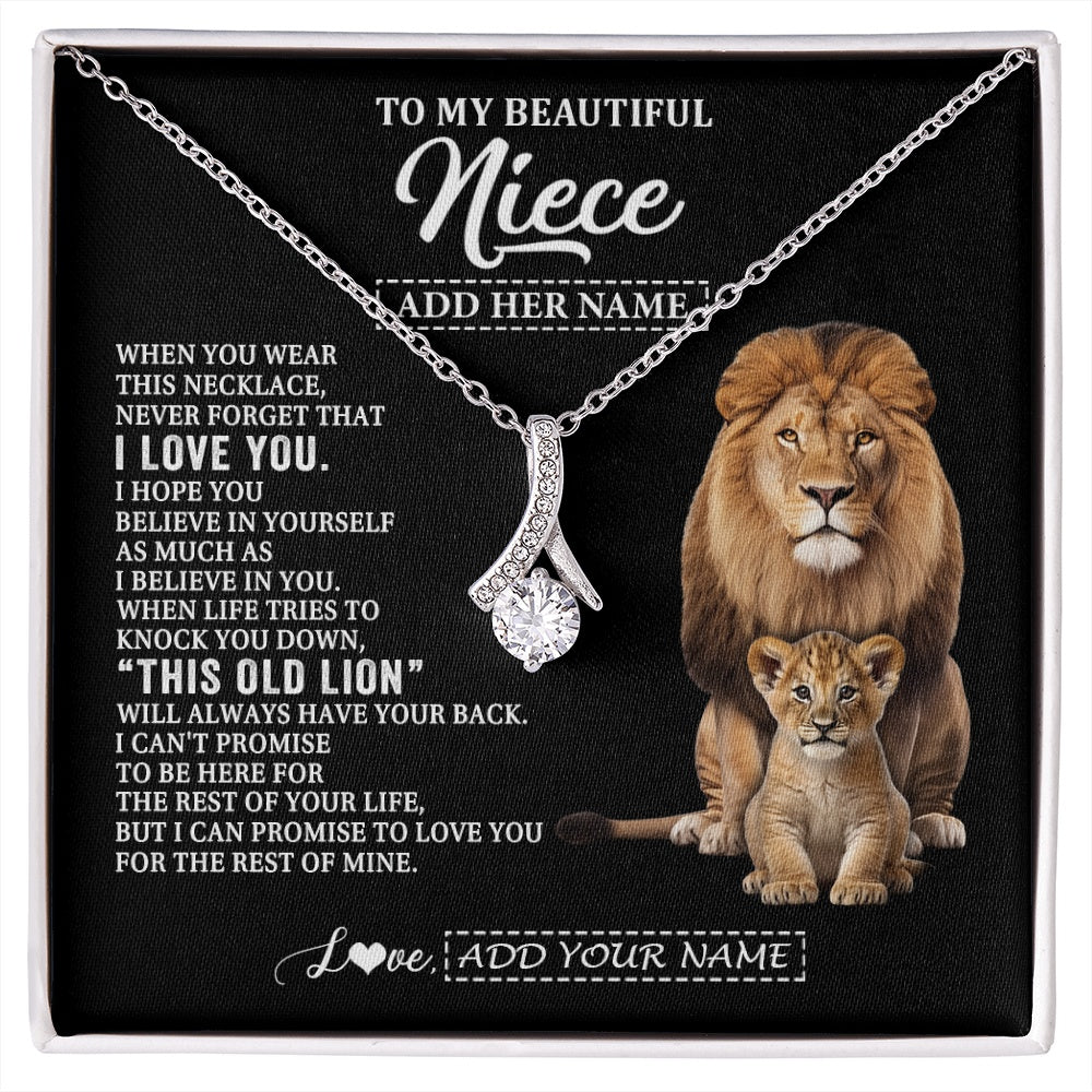 Alluring Beauty Necklace 14K White Gold Finish | 1 | Personalized To My Niece Gifts From Uncle Necklace This Old Lion Love You Niece Birthday Gifts Graduation Christmas Jewelry Customized Gift Box Message Card | https://siriusteestore.