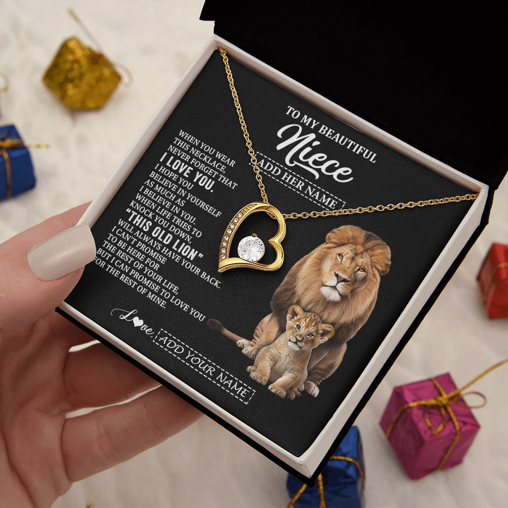 Forever Love Necklace 18K Yellow Gold Finish | 2 | Personalized To My Niece Gifts From Uncle Necklace This Old Lion Love You Niece Birthday Gifts Graduation Christmas Jewelry Customized Gift Box Message Card | https://siriusteestore.