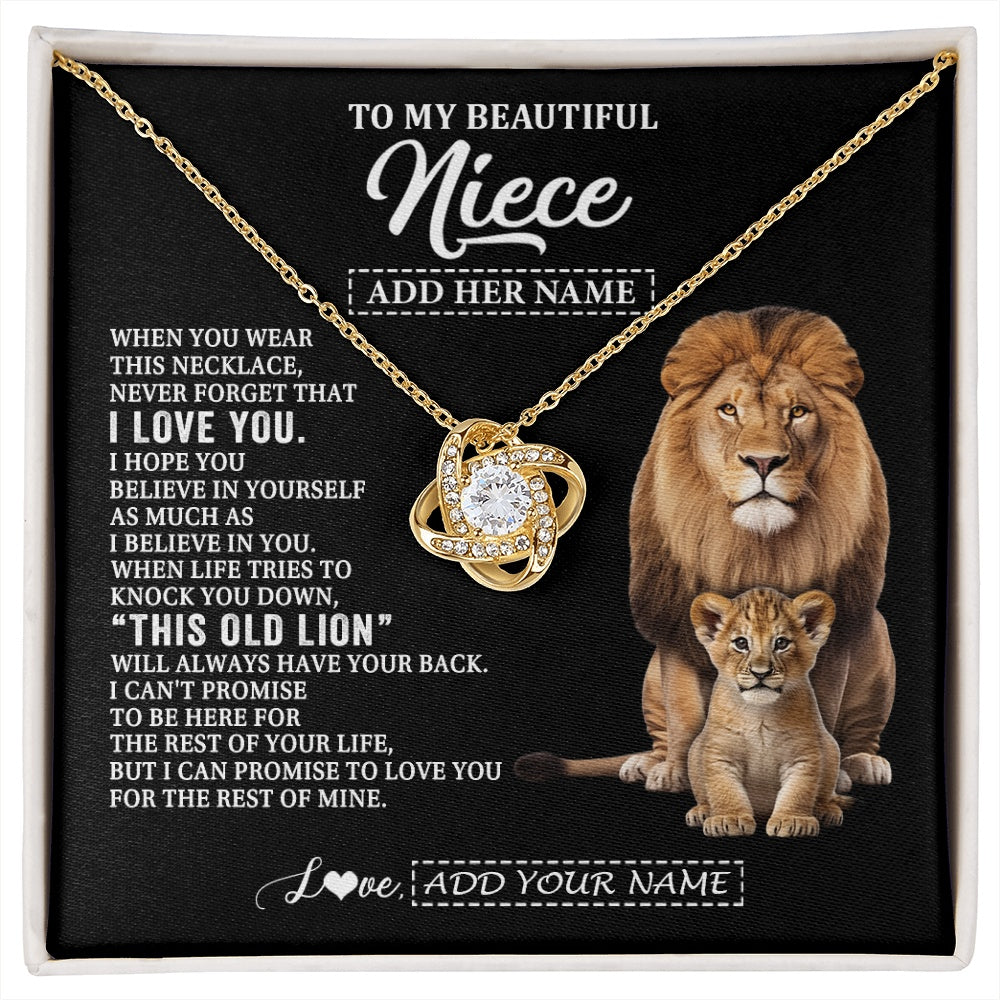 Love Knot Necklace 18K Yellow Gold Finish | 1 | Personalized To My Niece Gifts From Uncle Necklace This Old Lion Love You Niece Birthday Gifts Graduation Christmas Jewelry Customized Gift Box Message Card | https://siriusteestore.