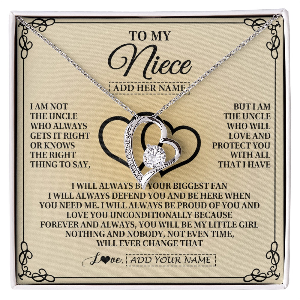 Forever Love Necklace 14K White Gold Finish | 1 | Personalized To My Niece Gifts From Uncle Niece Birthday Gifts Jewelry For Women Uncle Niece Pendant Necklace Christmas Custom Gift Box Message Card | https://siriusteestore.
