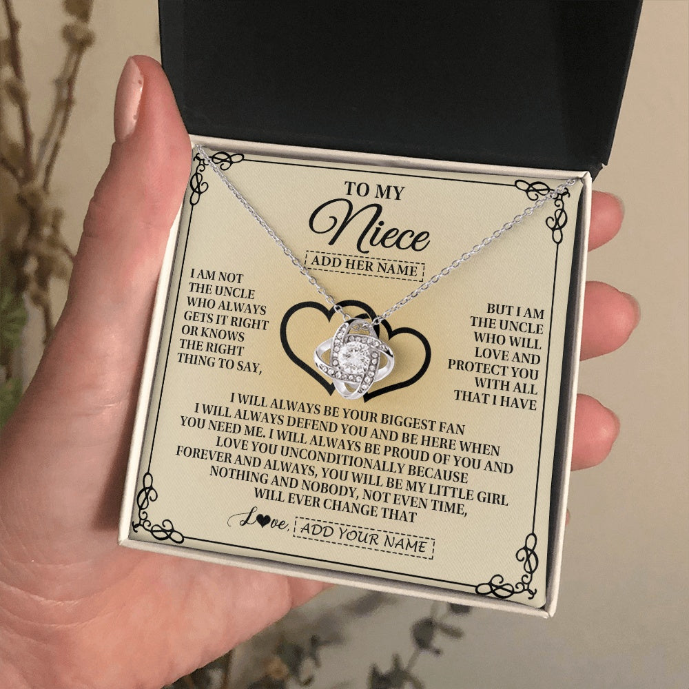 Love Knot Necklace 14K White Gold Finish | 2 | Personalized To My Niece Gifts From Uncle Niece Birthday Gifts Jewelry For Women Uncle Niece Pendant Necklace Christmas Custom Gift Box Message Card | https://siriusteestore.