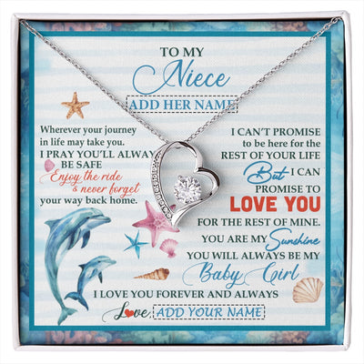 Forever Love Necklace 14K White Gold Finish | 1 | Personalized To My Niece Gifts Necklace Dolphin From Aunt Uncle My Sunshine Jewelry For Niece Birthday Gift Christmas Graduation Custom Gift Box Message Card | https://siriusteestore.