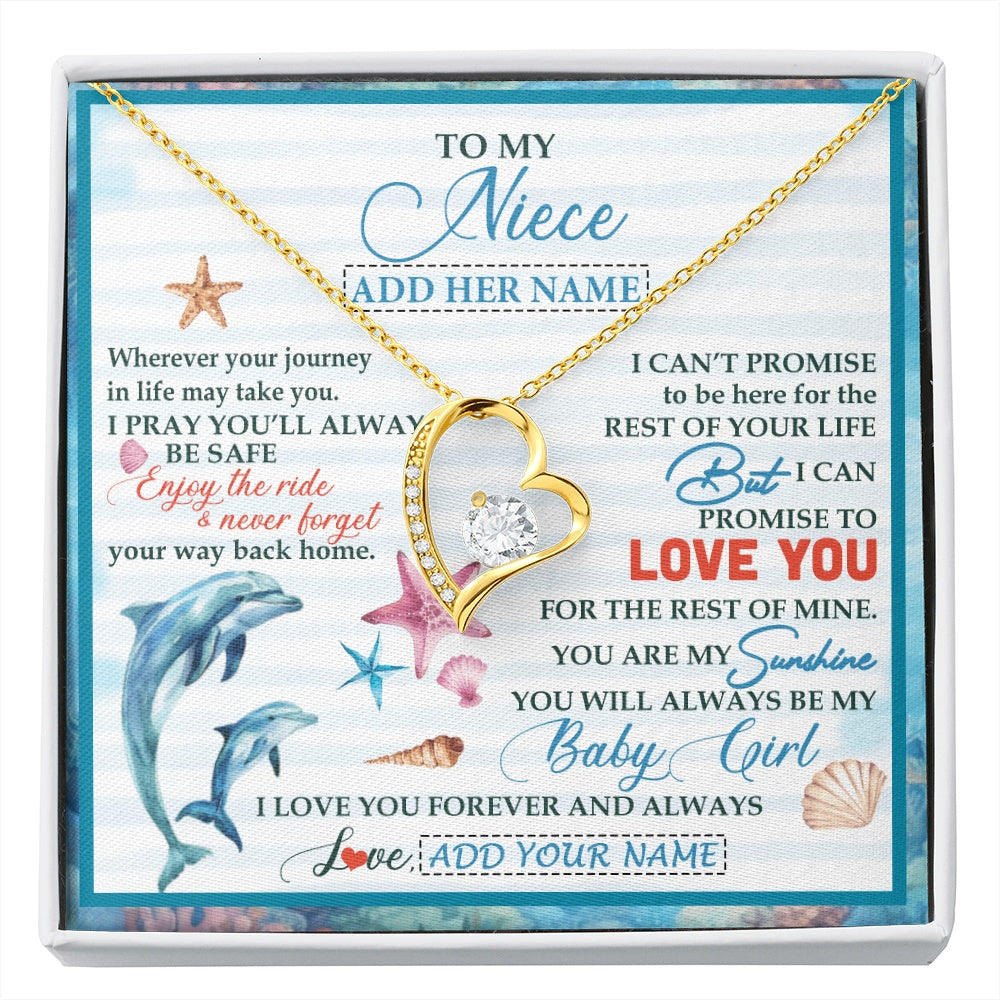 Forever Love Necklace 18K Yellow Gold Finish | 1 | Personalized To My Niece Gifts Necklace Dolphin From Aunt Uncle My Sunshine Jewelry For Niece Birthday Gift Christmas Graduation Custom Gift Box Message Card | https://siriusteestore.