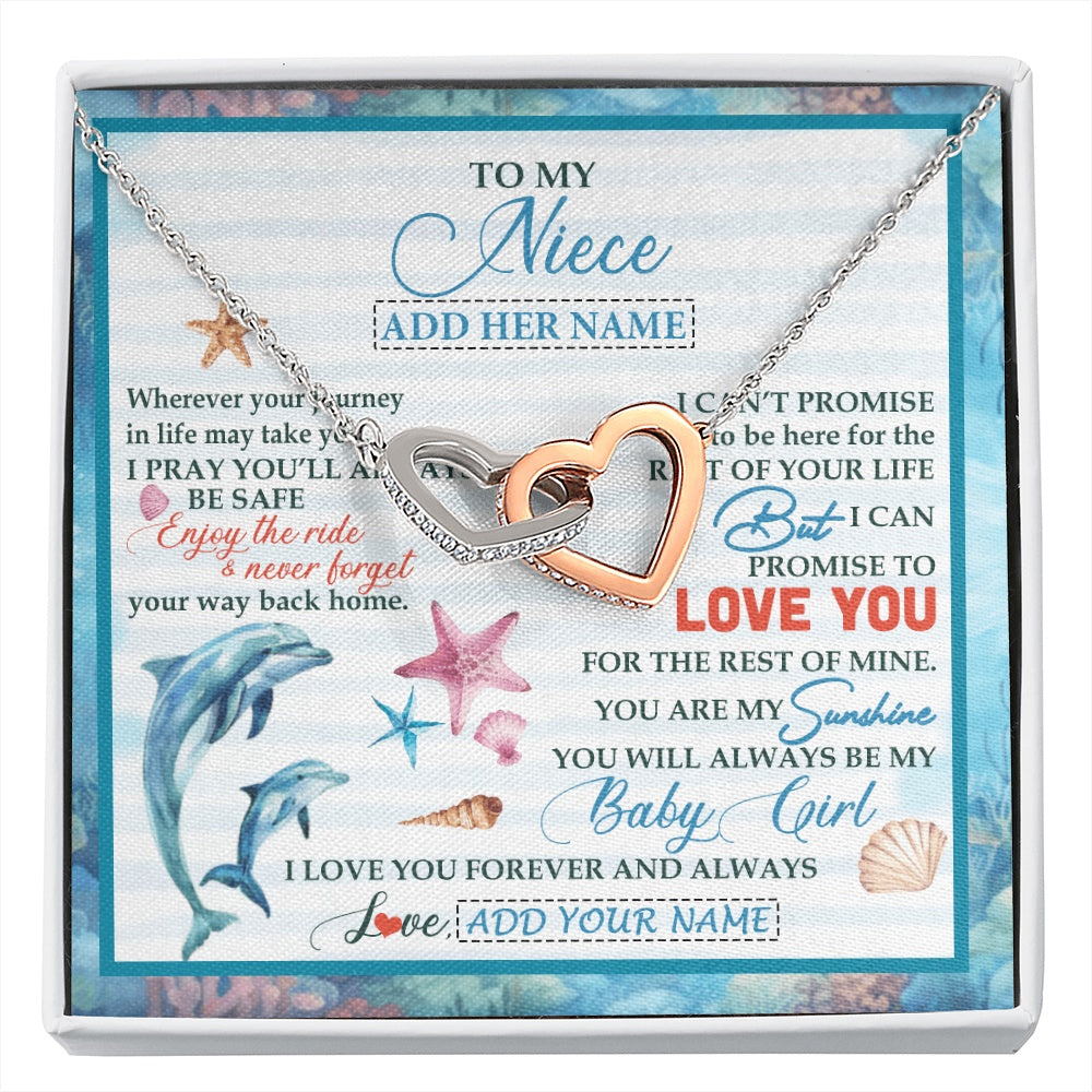 Interlocking Hearts Necklace Stainless Steel & Rose Gold Finish | 1 | Personalized To My Niece Gifts Necklace Dolphin From Aunt Uncle My Sunshine Jewelry For Niece Birthday Gift Christmas Graduation Custom Gift Box Message Card | https://siriusteestore.