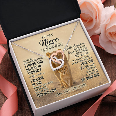 Interlocking Hearts Necklace Stainless Steel & Rose Gold Finish | 2 | Personalized To My Niece Gifts Necklace From Aunt Auntie Always Remember Lion Gifts For Niece Birthday Graduation Christmas Custom Gift Box Message Card | https://siriusteestore.