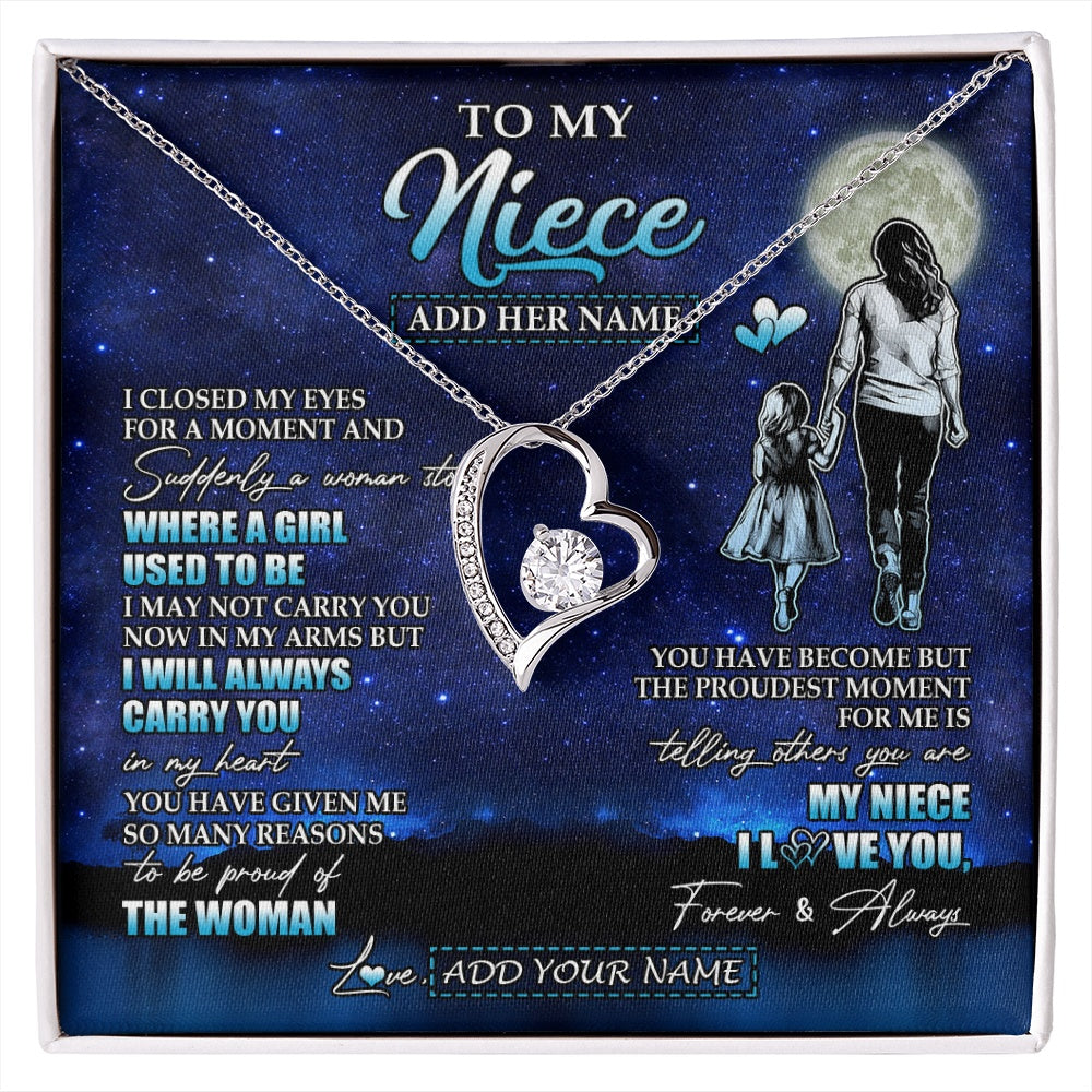 Forever Love Necklace 14K White Gold Finish | 1 | Personalized To My Niece Gifts Necklace From Aunt Auntie I Closed My Eyes For A Moment Niece Birthday Graduation Christmas Customized Gift Box Message Card | siriusteestore.myshopify
