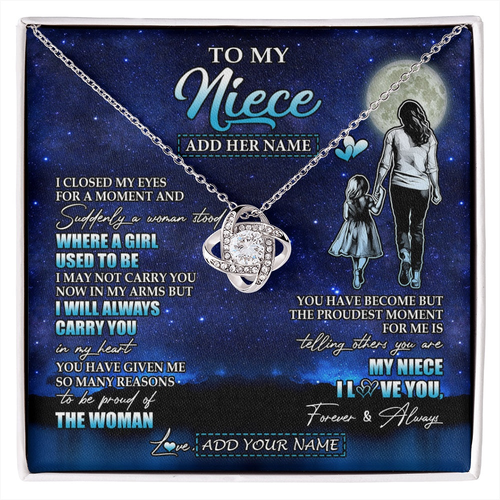 Love Knot Necklace 14K White Gold Finish | 1 | Personalized To My Niece Gifts Necklace From Aunt Auntie I Closed My Eyes For A Moment Niece Birthday Graduation Christmas Customized Gift Box Message Card | siriusteestore.myshopify