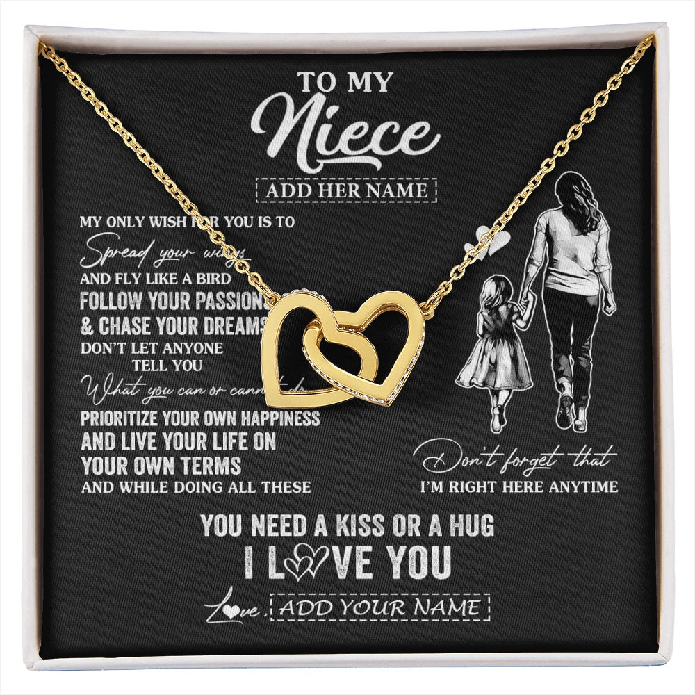 Interlocking Hearts Necklace 18K Yellow Gold Finish | 1 | Personalized To My Niece Gifts Necklace From Aunt Auntie My Only Wish For You Niece Birthday Gifts Graduation Christmas Customized Gift Box Message Card | siriusteestore.myshopify