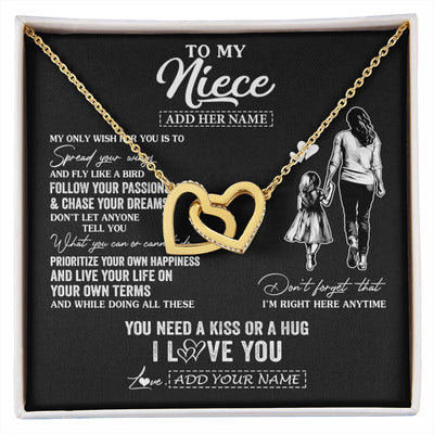 Interlocking Hearts Necklace 18K Yellow Gold Finish | 1 | Personalized To My Niece Gifts Necklace From Aunt Auntie My Only Wish For You Niece Birthday Gifts Graduation Christmas Customized Gift Box Message Card | siriusteestore.myshopify