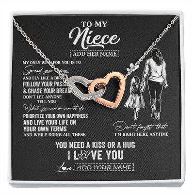 Interlocking Hearts Necklace Stainless Steel & Rose Gold Finish | 1 | Personalized To My Niece Gifts Necklace From Aunt Auntie My Only Wish For You Niece Birthday Gifts Graduation Christmas Customized Gift Box Message Card | siriusteestore.myshopify