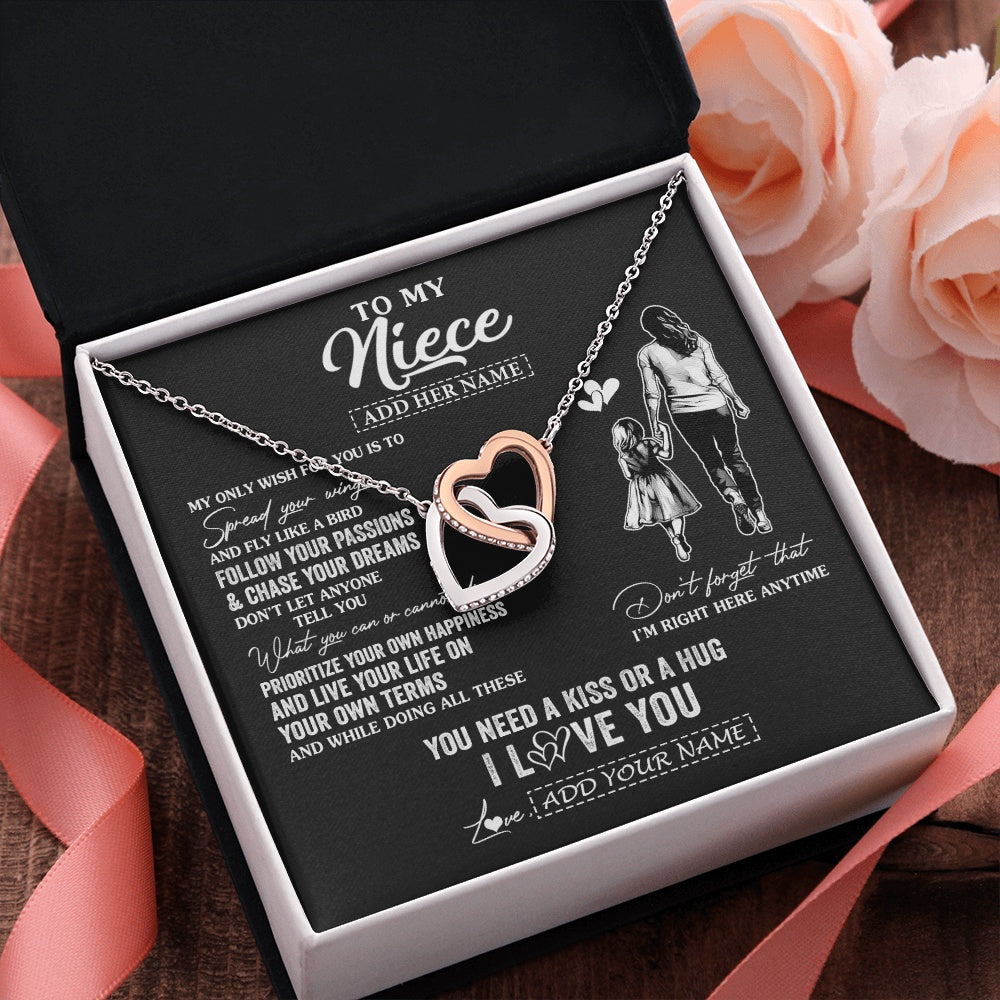 Interlocking Hearts Necklace Stainless Steel & Rose Gold Finish | 2 | Personalized To My Niece Gifts Necklace From Aunt Auntie My Only Wish For You Niece Birthday Gifts Graduation Christmas Customized Gift Box Message Card | siriusteestore.myshopify