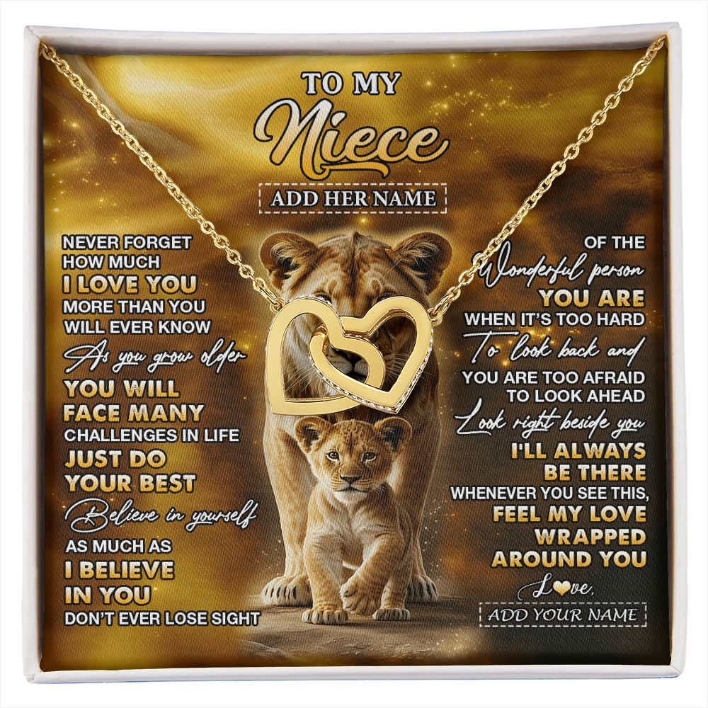 Interlocking Hearts Necklace 18K Yellow Gold Finish | 1 | Personalized To My Niece Gifts Necklace From Aunt Auntie Never Forget How Much I Love You Lion Niece Birthday Gifts Christmas Custom Gift Box Message Card | https://siriusteestore.